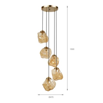 Pakabinamas šviestuvas ant laido CRISTAL 5xE14/15W/230V žalvaris/dūminė smėlio spalva