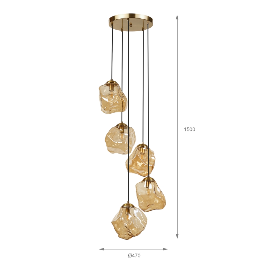 Pakabinamas šviestuvas ant laido CRISTAL 5xE14/15W/230V žalvaris/dūminė smėlio spalva