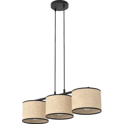 Pakabinamas šviestuvas ant laido ECO 3xE27/15W/230V smėlio spalvos/rotangas
