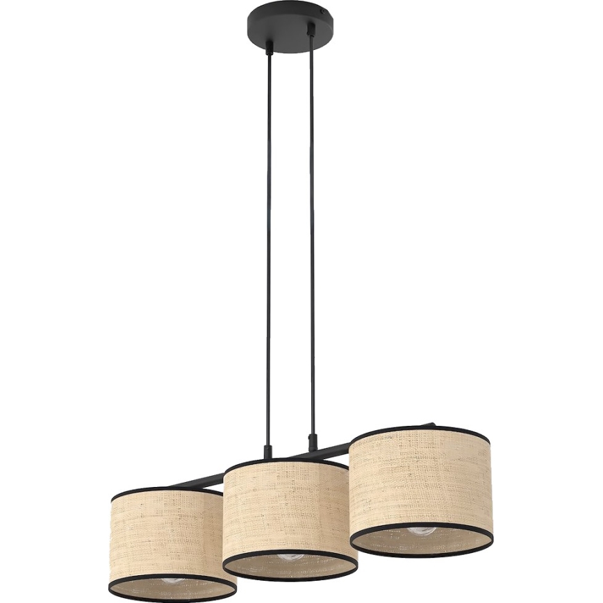 Pakabinamas šviestuvas ant laido ECO 3xE27/15W/230V smėlio spalvos/rotangas