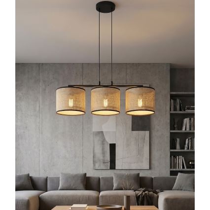 Pakabinamas šviestuvas ant laido ECO 3xE27/15W/230V smėlio spalvos/rotangas