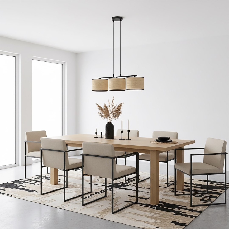 Pakabinamas šviestuvas ant laido ECO 3xE27/15W/230V smėlio spalvos/rotangas