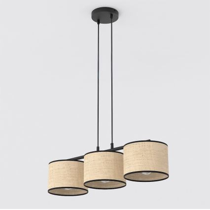 Pakabinamas šviestuvas ant laido ECO 3xE27/15W/230V smėlio spalvos/rotangas