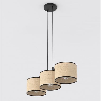 Pakabinamas šviestuvas ant laido ECO 3xE27/15W/230V smėlio spalvos/rotangas