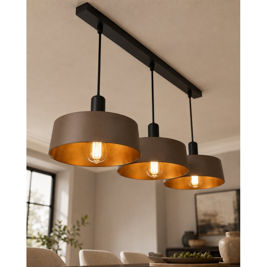 Pakabinamas šviestuvas ant laido HAKI 3xE27/60W/230V ruda/juoda