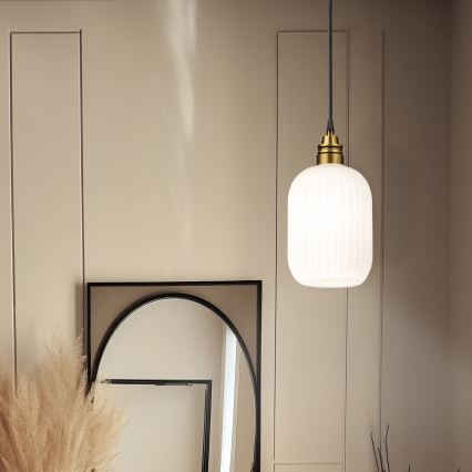 Pakabinamas šviestuvas ant laido HECTOR 1xE27/15W/230V, balta/žalvaris, skersmuo 14 cm