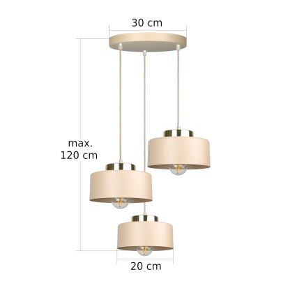 Pakabinamas šviestuvas ant laido IGNIA 3xE27/60W/230V, smėlio rudos spalvos