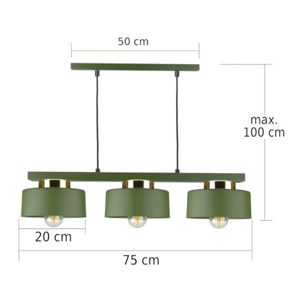 Pakabinamas šviestuvas ant laido IGNIA 3xE27/60W/230V žalias/auksinis
