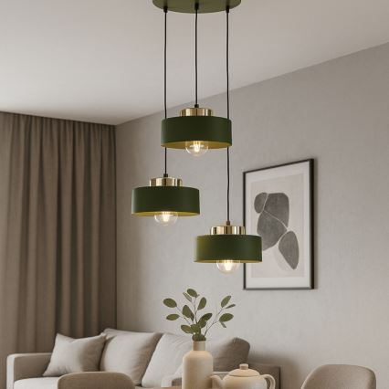 Pakabinamas šviestuvas ant laido IGNIA 3xE27/60W/230V žalias
