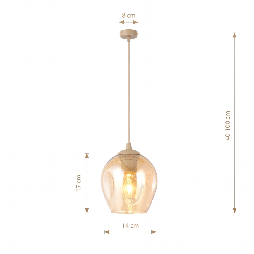 Pakabinamas šviestuvas ant laido ISTAR 1xE27/15W/230V skersmuo 14 cm smėlinė/dūminė smėlio spalva