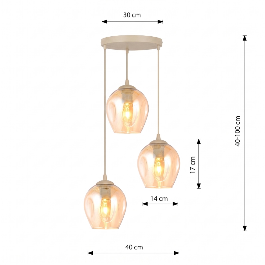 Pakabinamas šviestuvas ant laido ISTAR 3xE27/15W/230V skersmuo 40 cm smėlinė/dūminė smėlinė