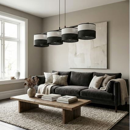 Pakabinamas šviestuvas ant laido KARBON 4xE27/15W/230V juoda/pilka