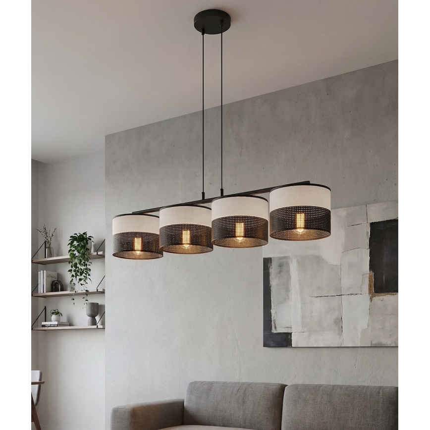 Pakabinamas šviestuvas ant laido KARBON 4xE27/15W/230V juoda/pilka