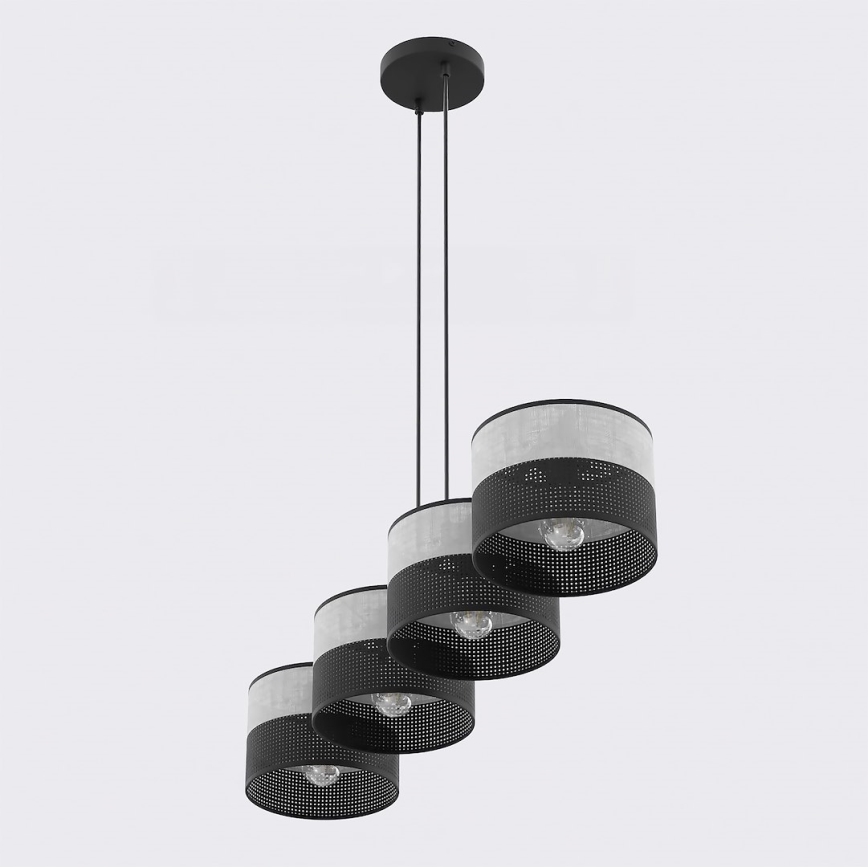 Pakabinamas šviestuvas ant laido KARBON 4xE27/15W/230V juoda/pilka