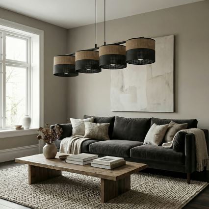 Pakabinamas šviestuvas ant laido KARBON 4xE27/15W/230V juoda/ruda