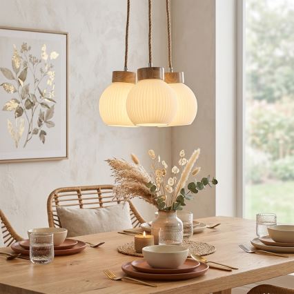 Pakabinamas šviestuvas ant laido LOOMIS 3xE27/15W/230V 130 cm smėlinis/ąžuolas