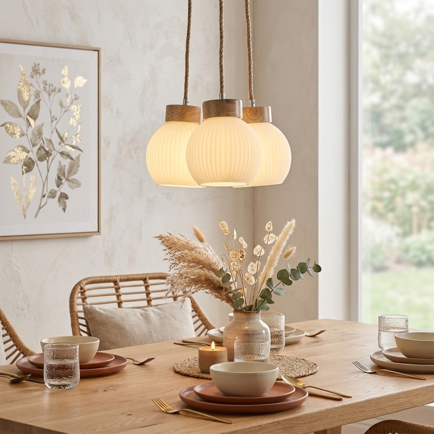 Pakabinamas šviestuvas ant laido LOOMIS 3xE27/15W/230V 130 cm smėlinis/ąžuolas