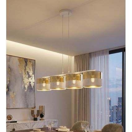 Pakabinamas šviestuvas ant laido LUX 4xE27/15W/230V baltas/auksinis