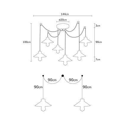 Pakabinamas šviestuvas ant laido MANAVGAT 6xE27/40W/230V, voratinklio dizainas, įvairiaspalvis