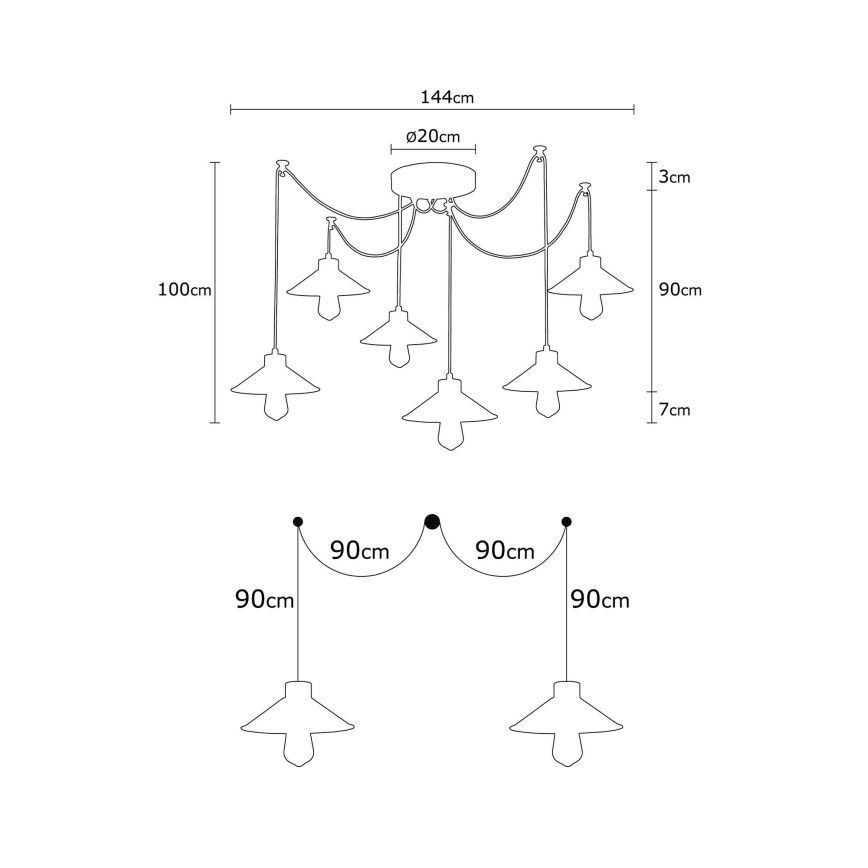 Pakabinamas šviestuvas ant laido MANAVGAT 6xE27/40W/230V, voratinklio dizainas, įvairiaspalvis