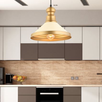 Pakabinamas šviestuvas ant laido MONZA 1xE27/40W/230V skersmuo 30 cm kreminė/auksinė