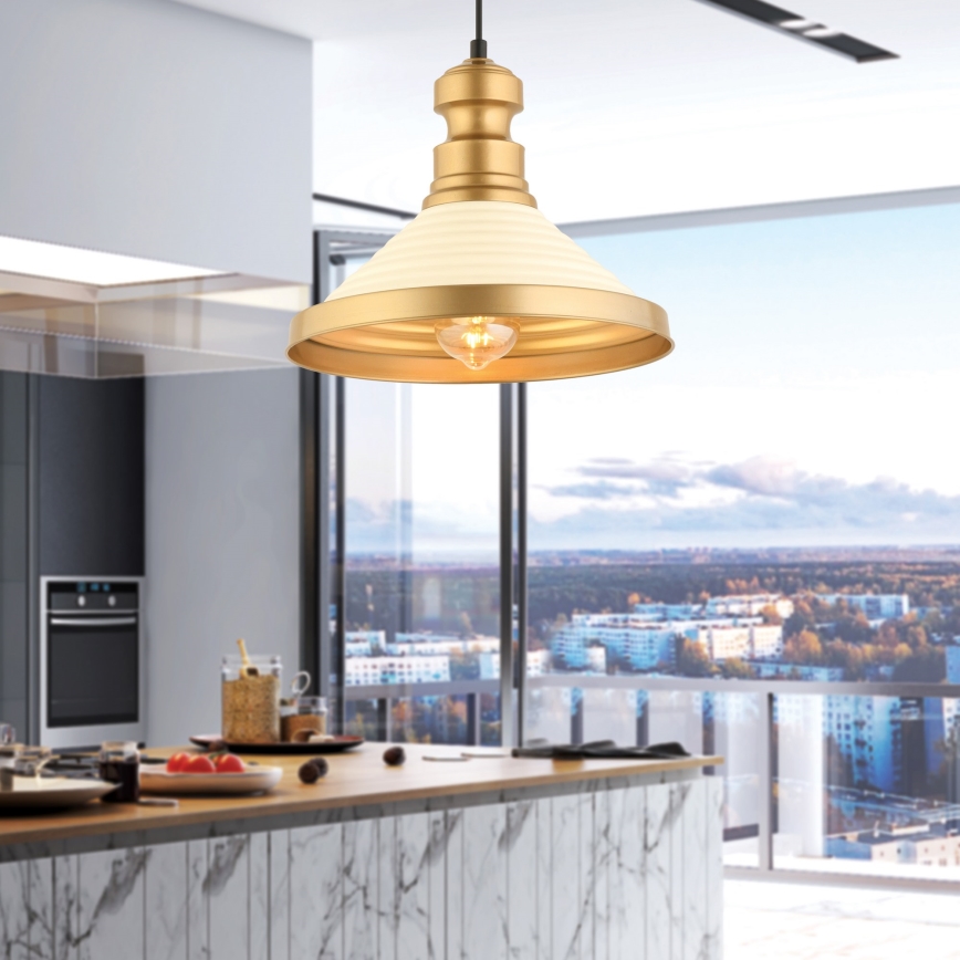 Pakabinamas šviestuvas ant laido MONZA 1xE27/40W/230V skersmuo 30 cm kreminė/auksinė