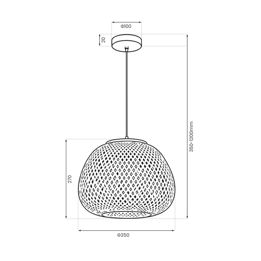 Pakabinamas šviestuvas ant laido PETRA 1xE27/15W/230V bambukas