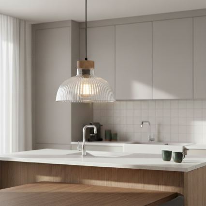 Pakabinamas šviestuvas ant laido PIA 1xE27/60W/230V, skersmuo 30 cm, ąžuolas