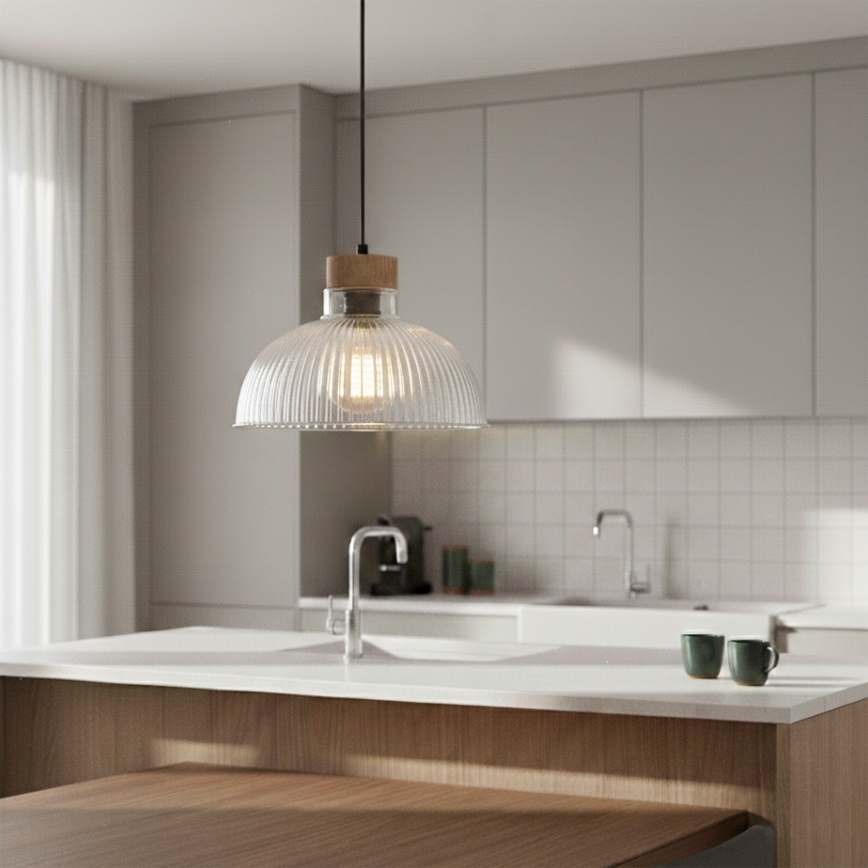 Pakabinamas šviestuvas ant laido PIA 1xE27/60W/230V, skersmuo 30 cm, ąžuolas