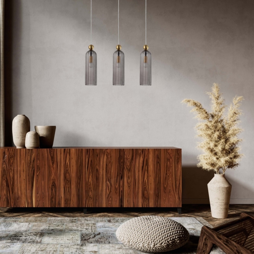 Pakabinamas šviestuvas ant laido PIEGA 3xE14/40W/230V žalvaris/dūminė juoda