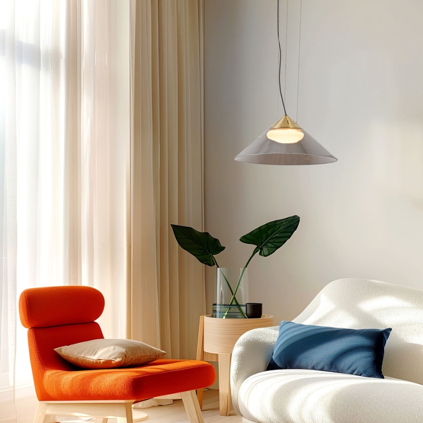 Pakabinamas šviestuvas ant laido PRESTO 1xGX53/10W/230V, skersmuo 34 cm, spalva: auksinė/dūminė pilka