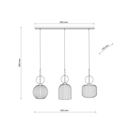 Pakabinamas šviestuvas ant laido SOPHIA 3xE14/10W/230V juoda/dūminė smėlio spalva