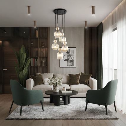 Pakabinamas šviestuvas ant laido SOPHIA 5xE14/10W/230V juoda/dūminė smėlinė