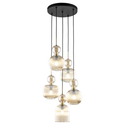 Pakabinamas šviestuvas ant laido SOPHIA 5xE14/10W/230V juoda/dūminė smėlinė