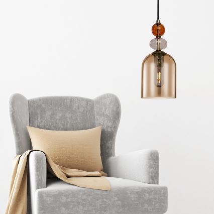 Pakabinamas šviestuvas ant laido TROPEA 1xE27/15W/230V juoda/dūminė raudona/bėžinė