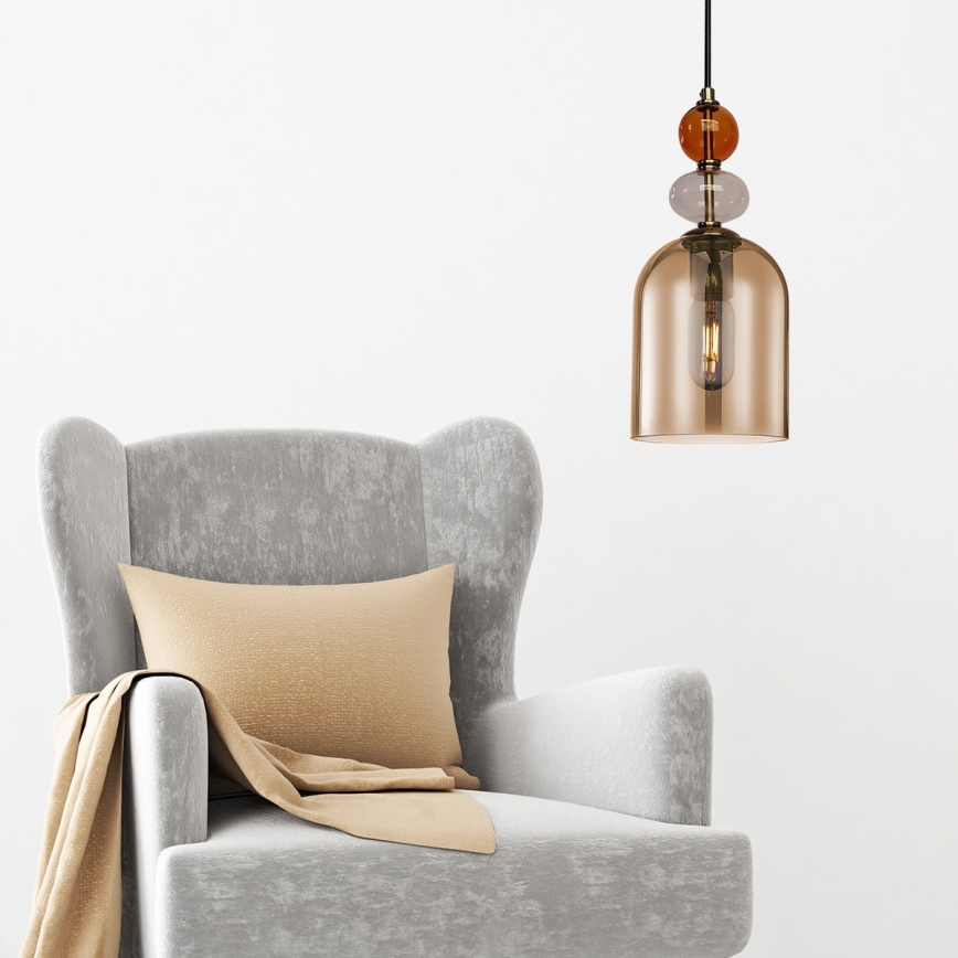 Pakabinamas šviestuvas ant laido TROPEA 1xE27/15W/230V juoda/dūminė raudona/bėžinė