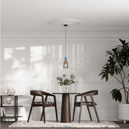 Pakabinamas šviestuvas ant laido TROPEA 1xE27/15W/230V, juodas/dūminė mėlyna/smėlinis