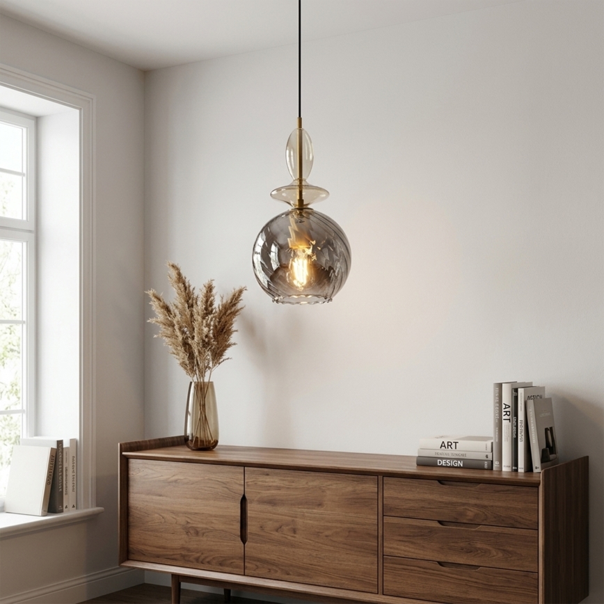 Pakabinamas šviestuvas ant laido VELLO 1xE27/15W/230V juoda/dūminė smėlinė/juoda