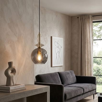 Pakabinamas šviestuvas ant laido VELLO 1xE27/15W/230V juoda/dūminė smėlinė/juoda