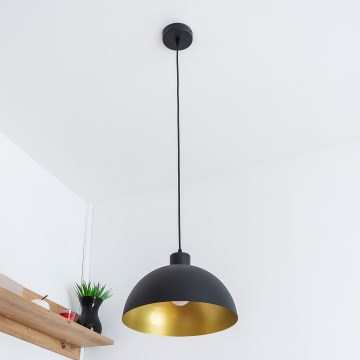 Pakabinamas šviestuvas ant laido VESPER 1xE27/15W/230, skersmuo 30 cm, juoda/auksinė