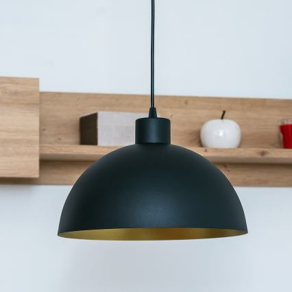 Pakabinamas šviestuvas ant laido VESPER 1xE27/15W/230, skersmuo 30 cm, juoda/auksinė