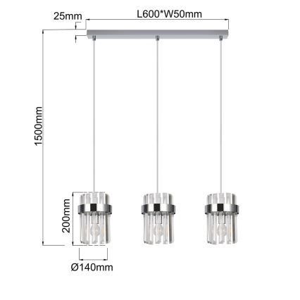 Pakabinamas šviestuvas ant laido VETRO 3xE14/10W/230V blizgus chromas