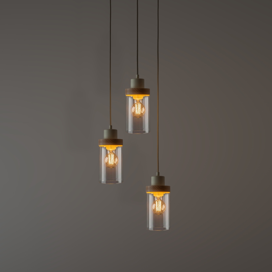 Pakabinamas šviestuvas ant laido WOODNEST 3xE27/15W/230V pušis/kreminė