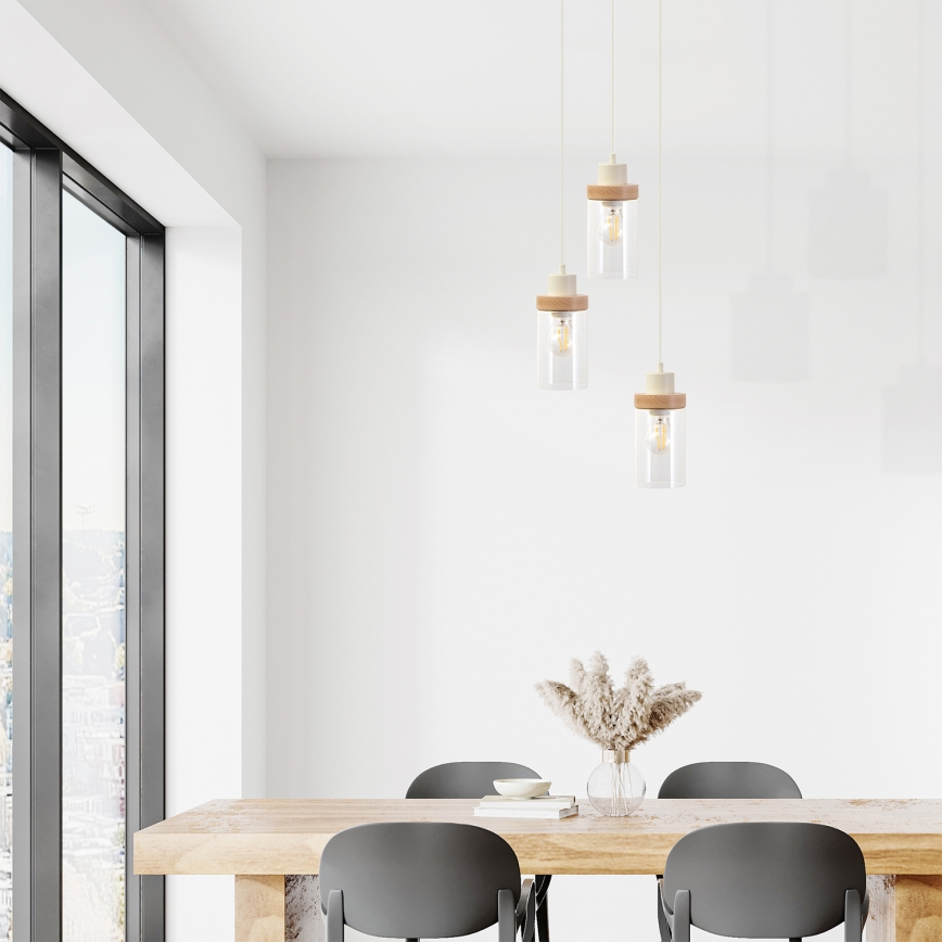 Pakabinamas šviestuvas ant laido WOODNEST 3xE27/15W/230V pušis/kreminė