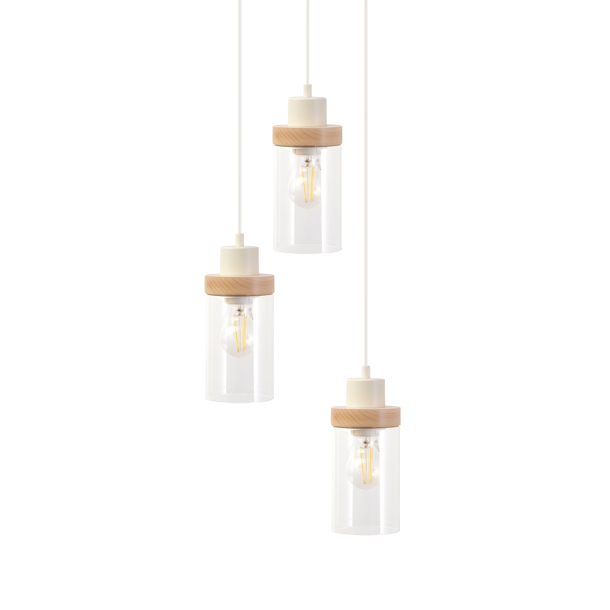 Pakabinamas šviestuvas ant laido WOODNEST 3xE27/15W/230V pušis/kreminė