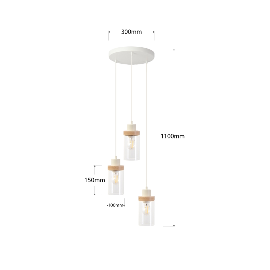 Pakabinamas šviestuvas ant laido WOODNEST 3xE27/15W/230V pušis/kreminė