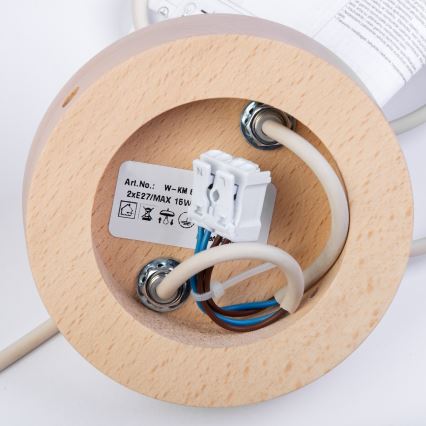 Pakabinamas šviestuvas ant laido WOODSTOCK 2xE27/15W/230V, mediena/kreminė