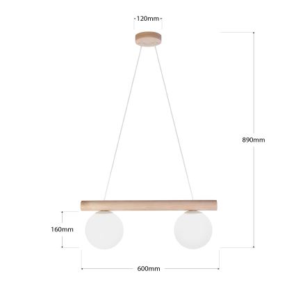Pakabinamas šviestuvas ant laido WOODSTOCK 2xE27/15W/230V, mediena/kreminė