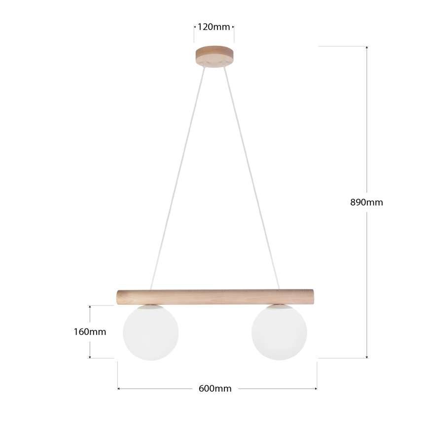 Pakabinamas šviestuvas ant laido WOODSTOCK 2xE27/15W/230V, mediena/kreminė