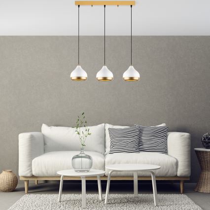 Pakabinamas šviestuvas ant laido YILDO 3xE27/40W/230V balta/auksinė